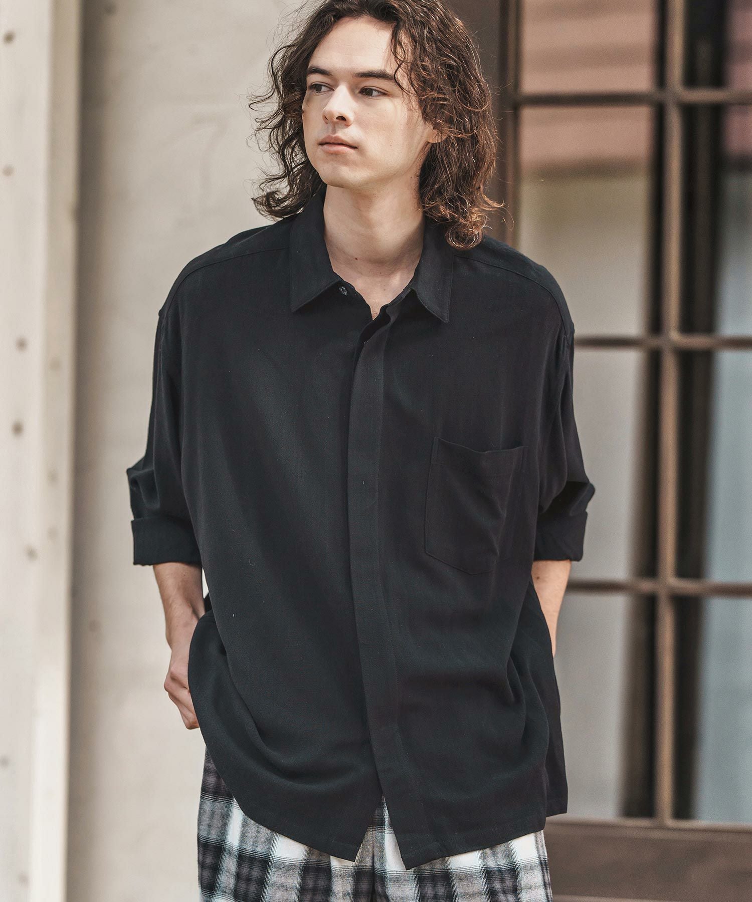 50%OFF【CAMBIO(カンビオ)】Linen Rayon Fly Front 3-4 Sleeve Shirts