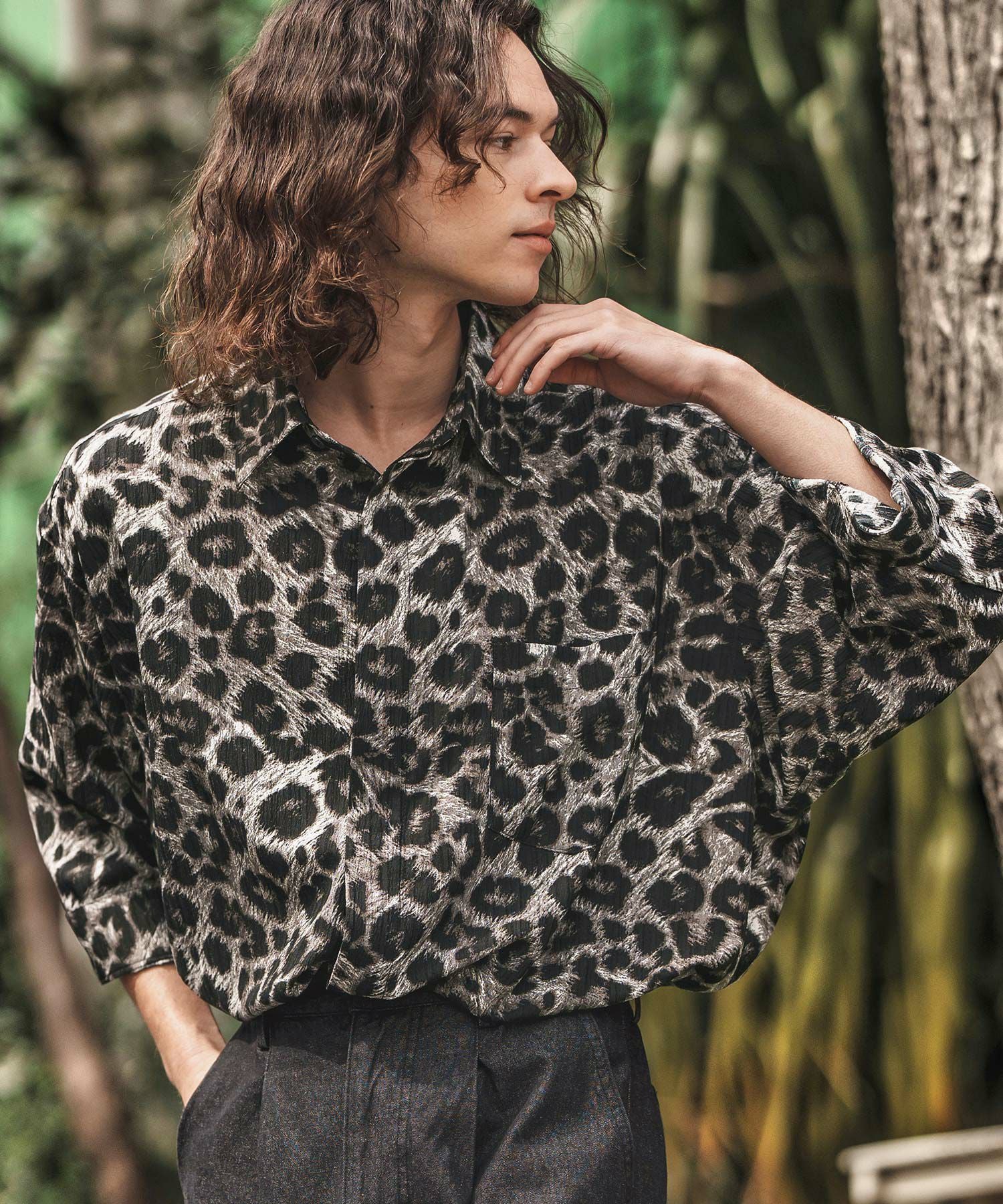 CAMBIO(カンビオ)】Silky Denim Band Collar Leopard Accent Skipper 3