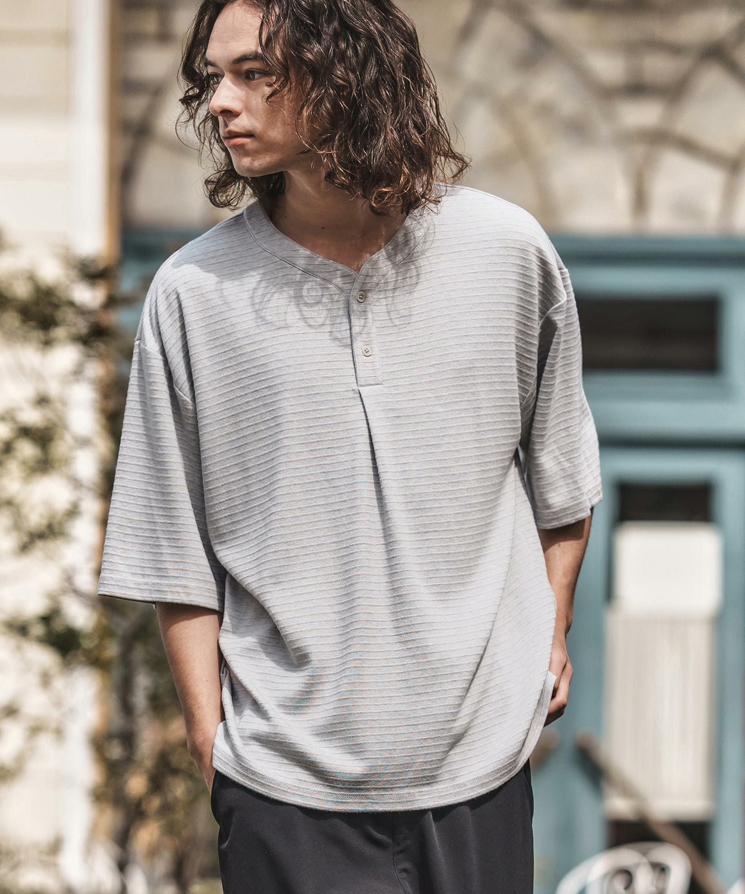 30%OFF【CAMBIO(カンビオ)】Span Fraise Border Key Neck Short Sleeve