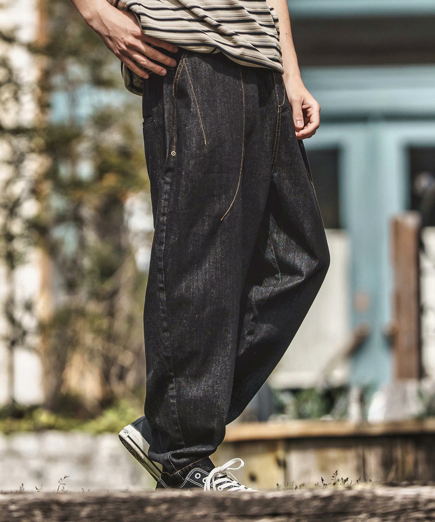 30%OFF【CAMBIO(カンビオ)】タックステッチバルーンデニムパンツ