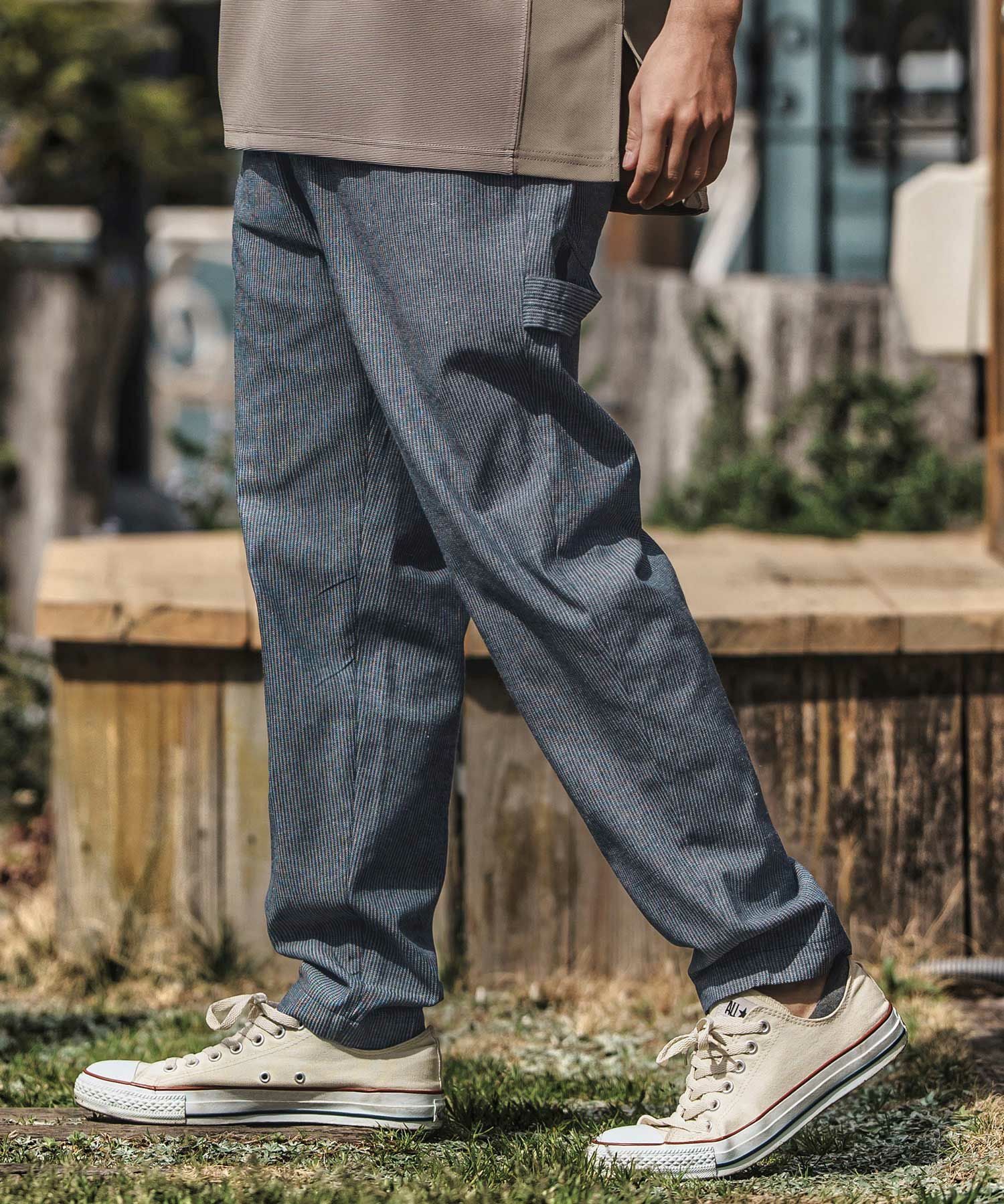 30%OFF【CAMBIO(カンビオ)】麻混ストライプバルーンペインターパンツ