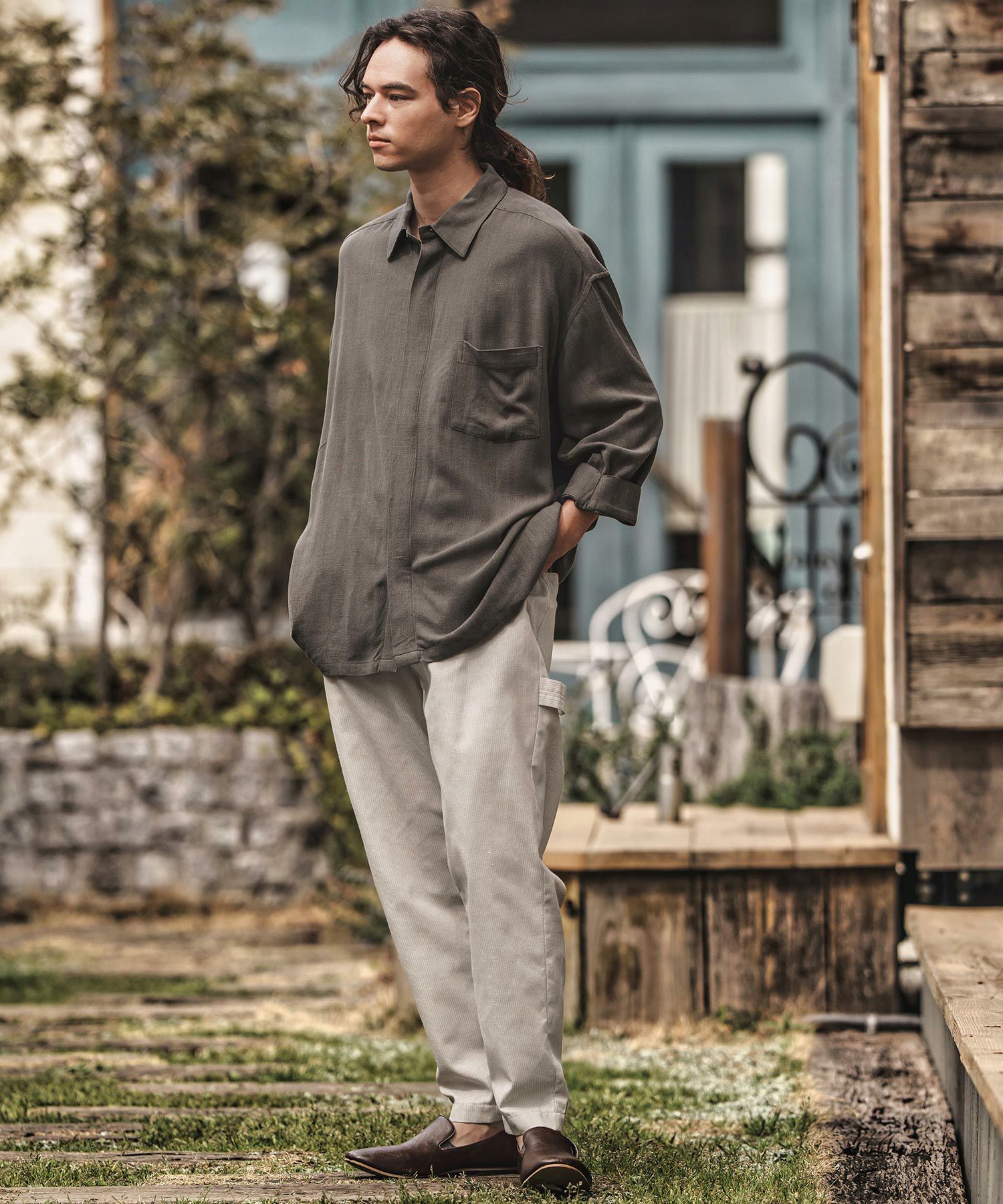 30%OFF【CAMBIO(カンビオ)】麻混ストライプバルーンペインターパンツ