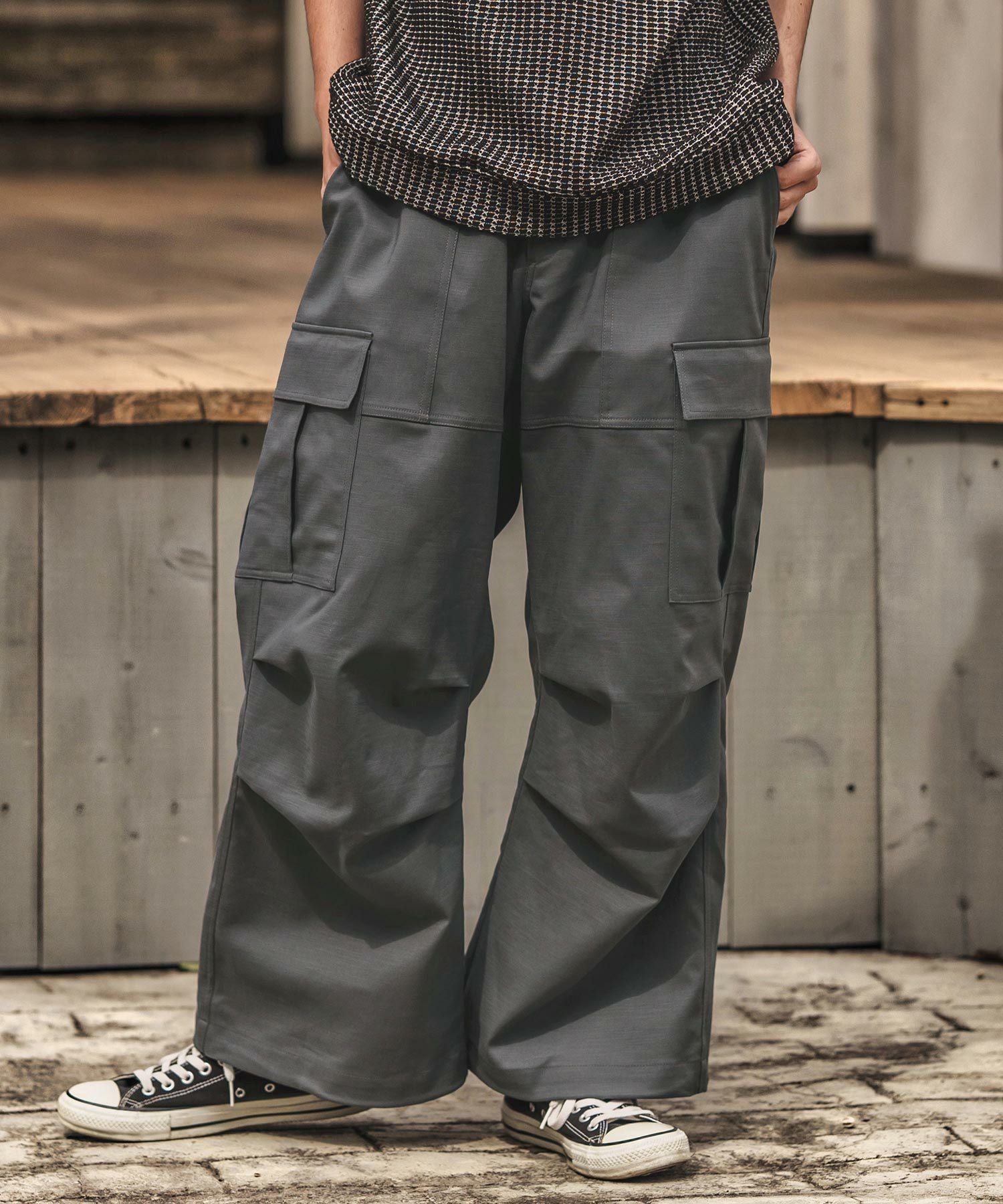 50%OFF【CAMBIO(カンビオ)】裾ドローコードワイドカーゴパンツ(25053CM