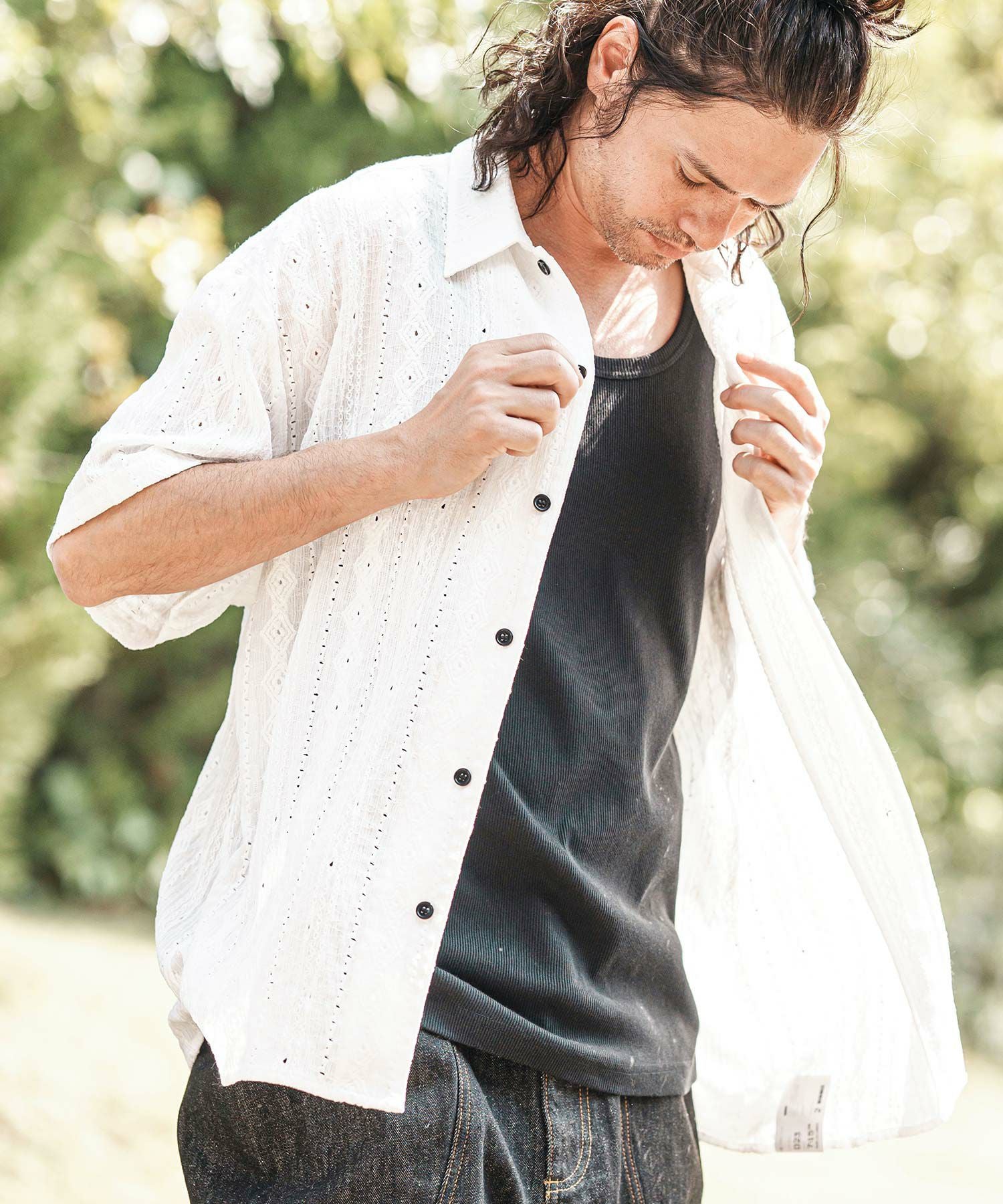 CAMBIO(カンビオ)】Silky Denim Cuffs Rib Skipper Pullover Shirts