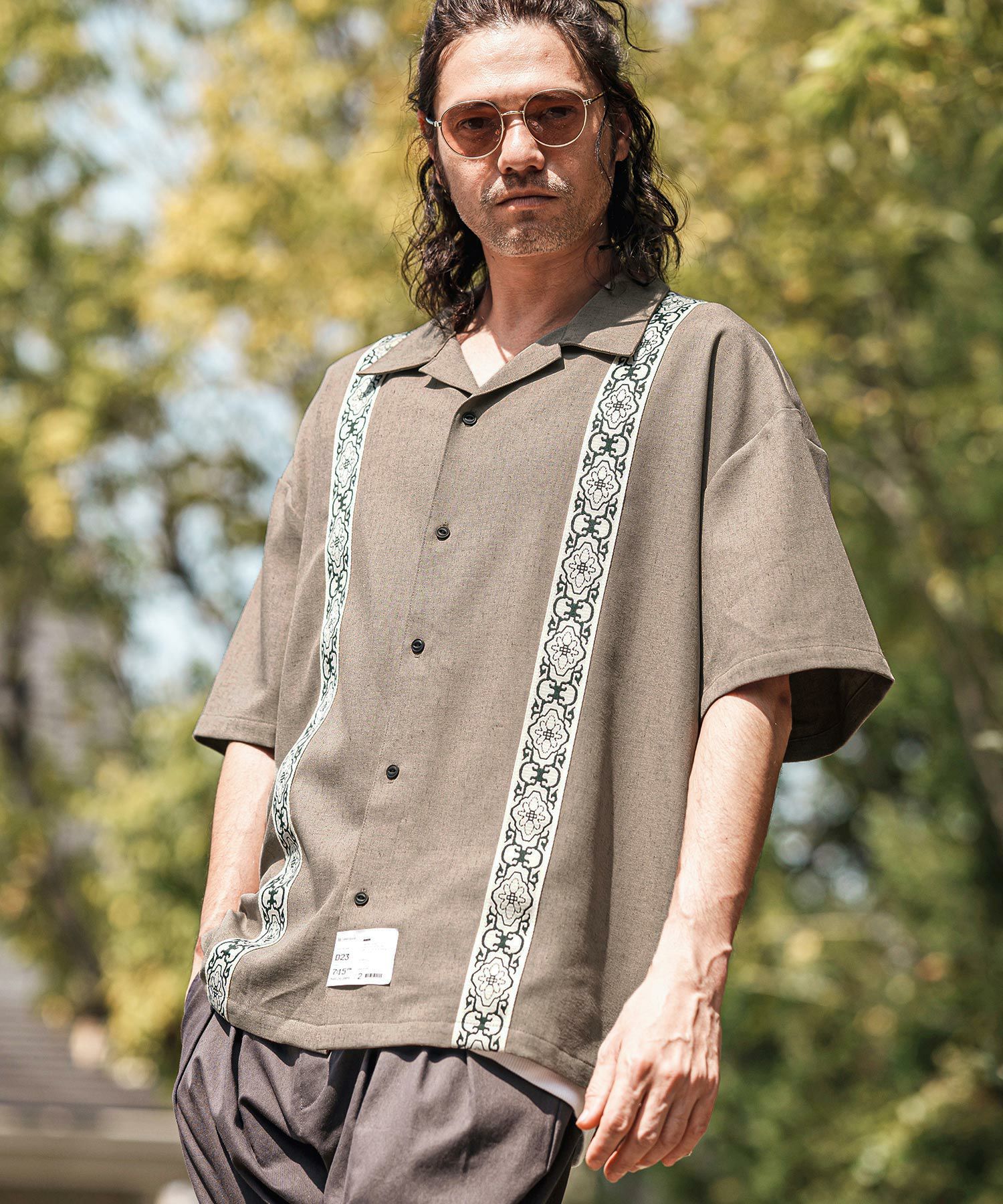 チビ太郎 　custom order 30%OFF【CAMBIO(カンビオ)】Jacquard Line Tape Open Collar Shirts
