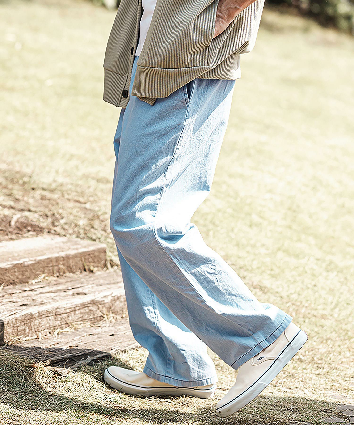 50%OFF【CAMBIO(カンビオ)】Cotton Linen Denim Wide Straight Pants