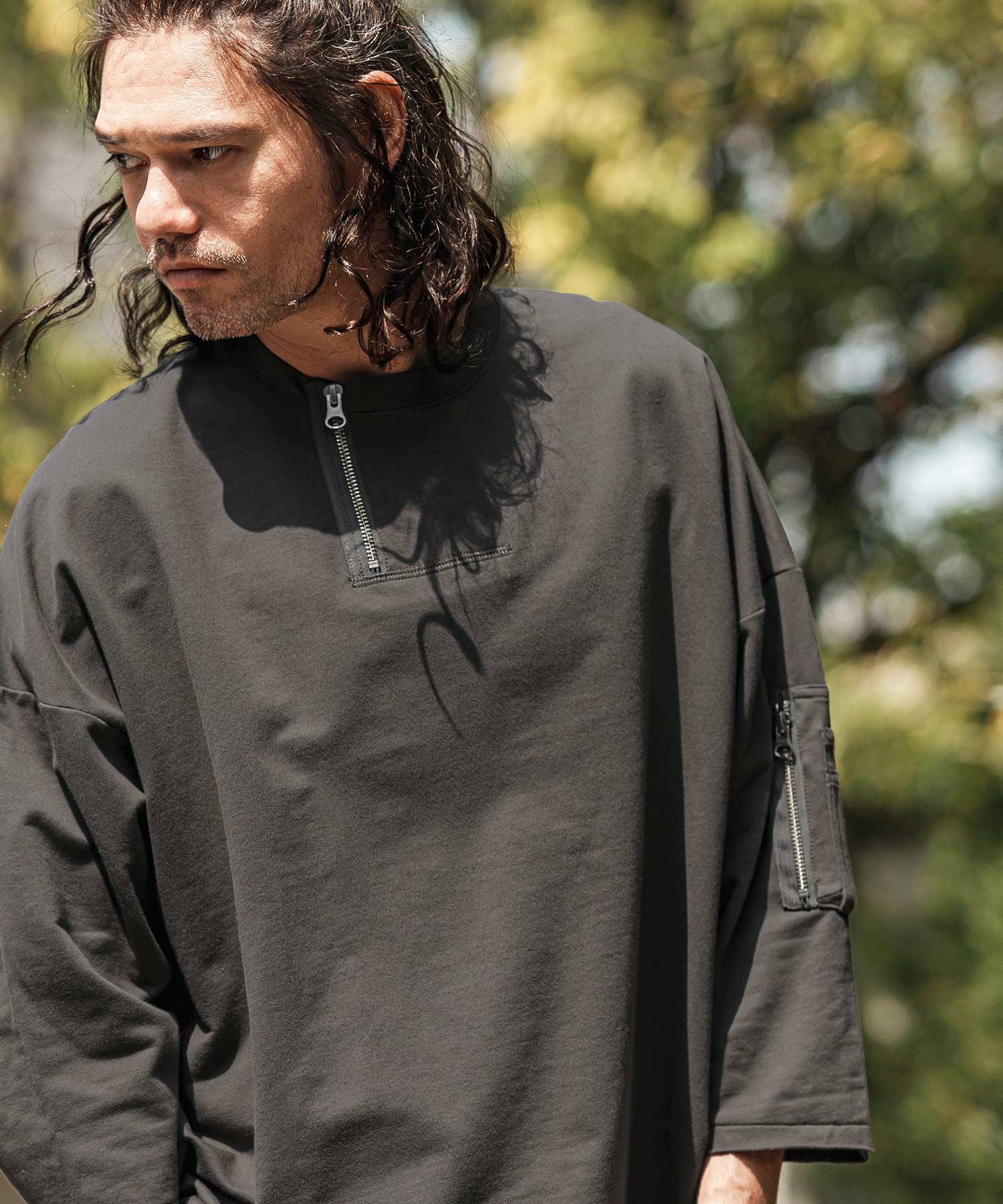 CAMBIO(カンビオ)】Zipper Neck 3-4 Sleeve Cut sew 半端袖カットソー