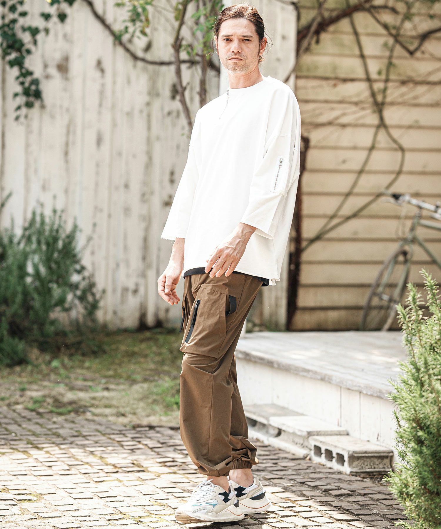 CAMBIO(カンビオ)】Zipper Neck 3-4 Sleeve Cut sew 半端袖カットソー