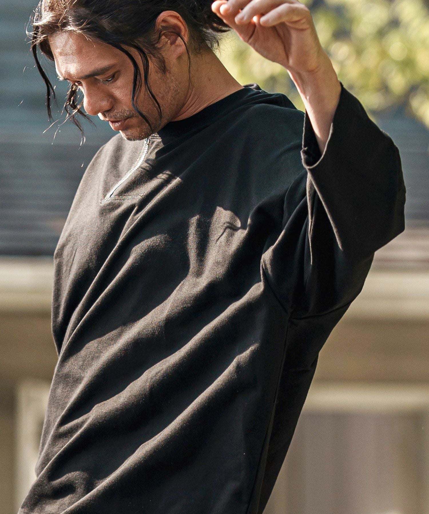 CAMBIO(カンビオ)】Zipper Neck 3-4 Sleeve Cut sew 半端袖カットソー