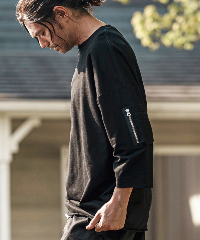 CAMBIO(カンビオ)】Zipper Neck 3-4 Sleeve Cut sew 半端袖カットソー 