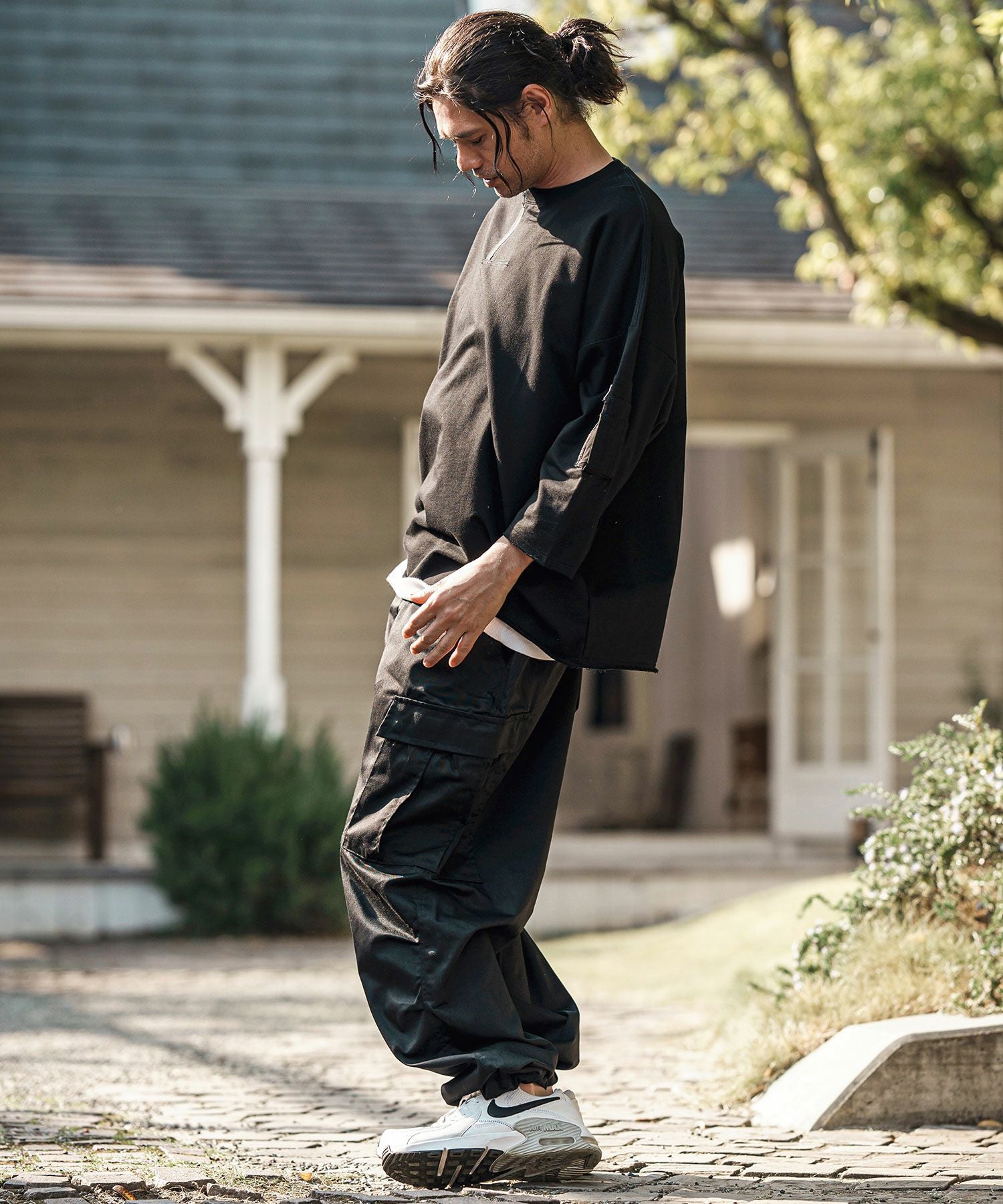 CAMBIO(カンビオ)】Zipper Neck 3-4 Sleeve Cut sew 半端袖カットソー