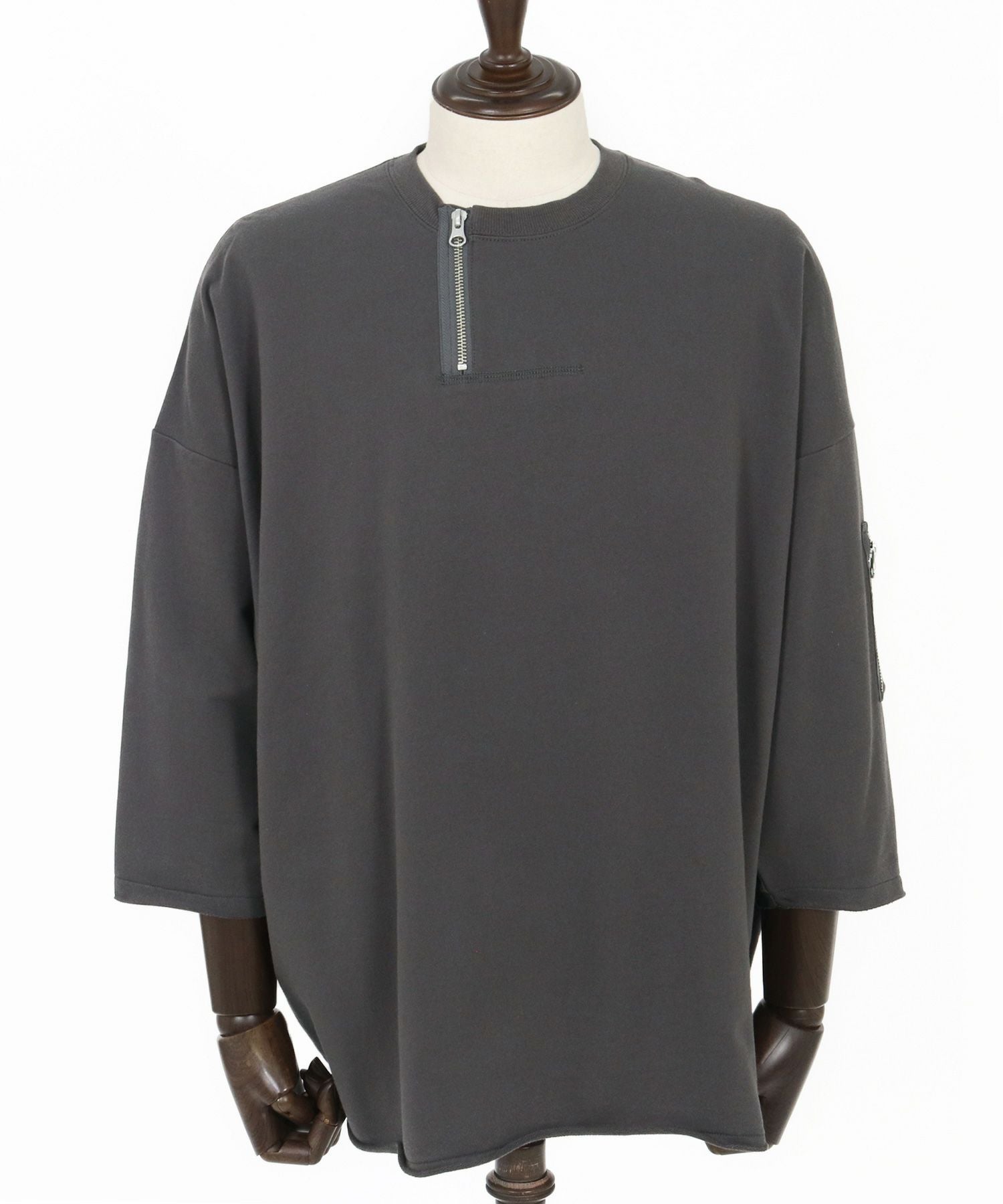 はくちょう CAMBIO(カンビオ)】Zipper Neck 3-4 Sleeve Cut sew 半端袖カットソー