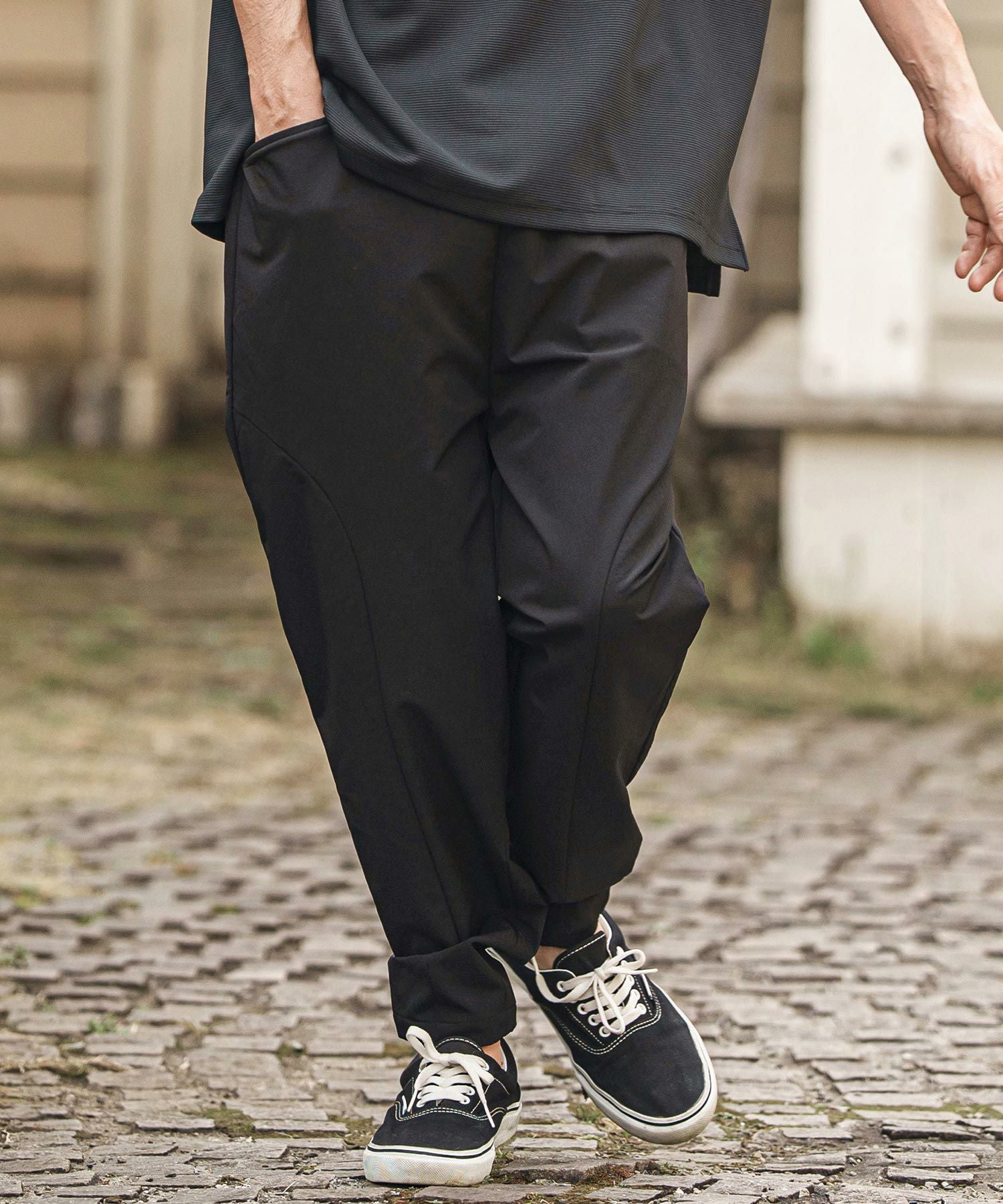 CAMBIO(カンビオ)】ストレッチナイロンテーパードイージーパンツ