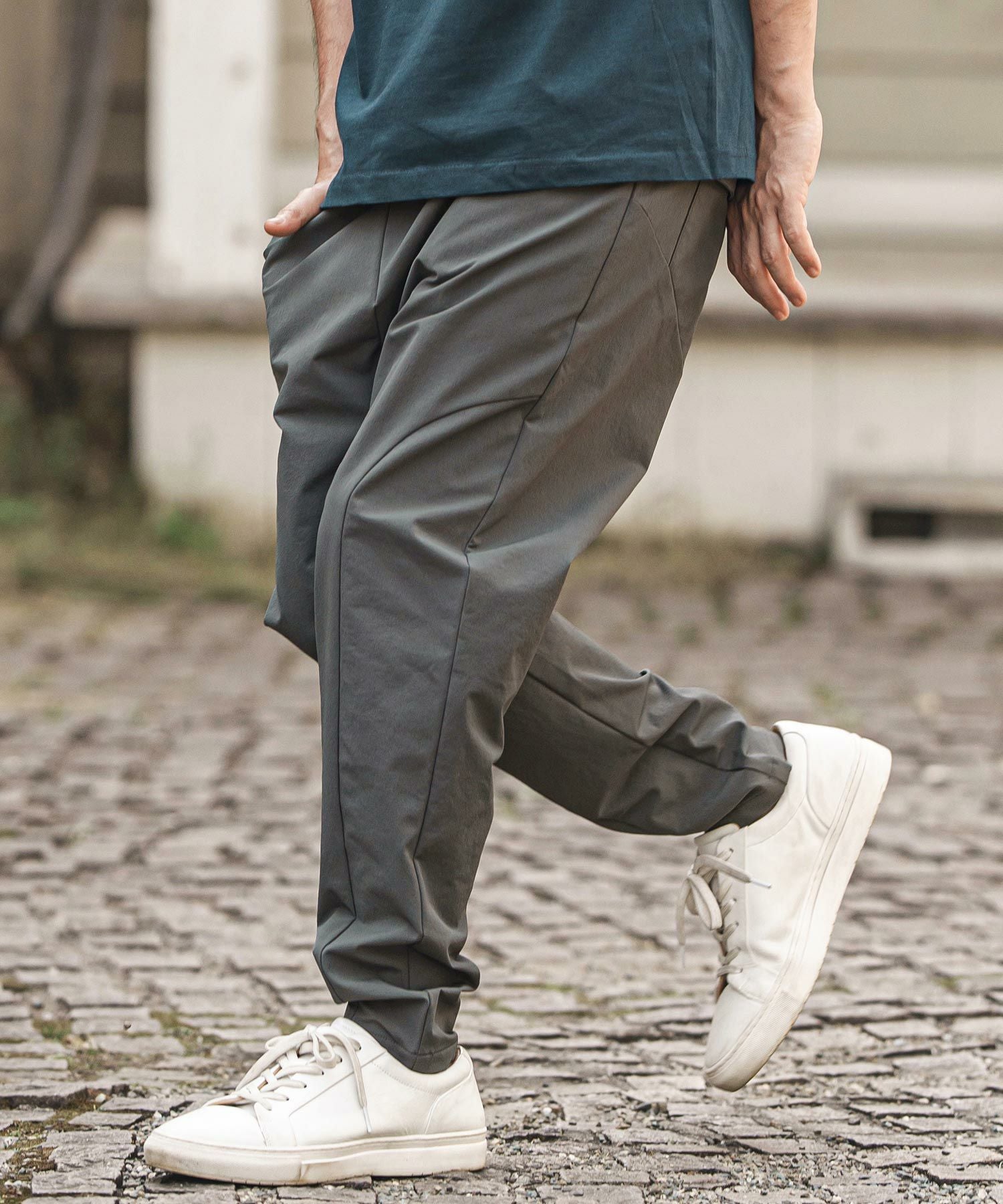 CAMBIO(カンビオ)】ストレッチナイロンテーパードイージーパンツ