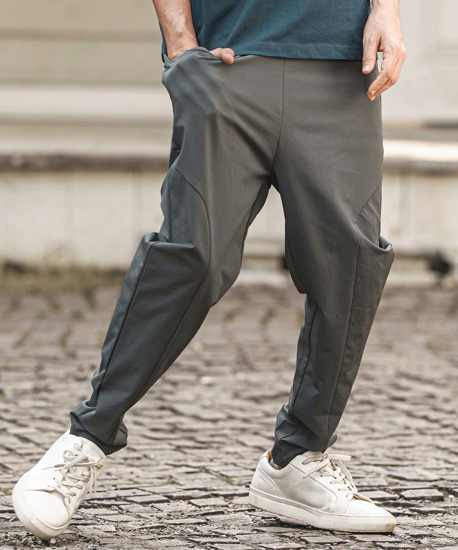 CAMBIO(カンビオ)】ストレッチナイロンテーパードイージーパンツ