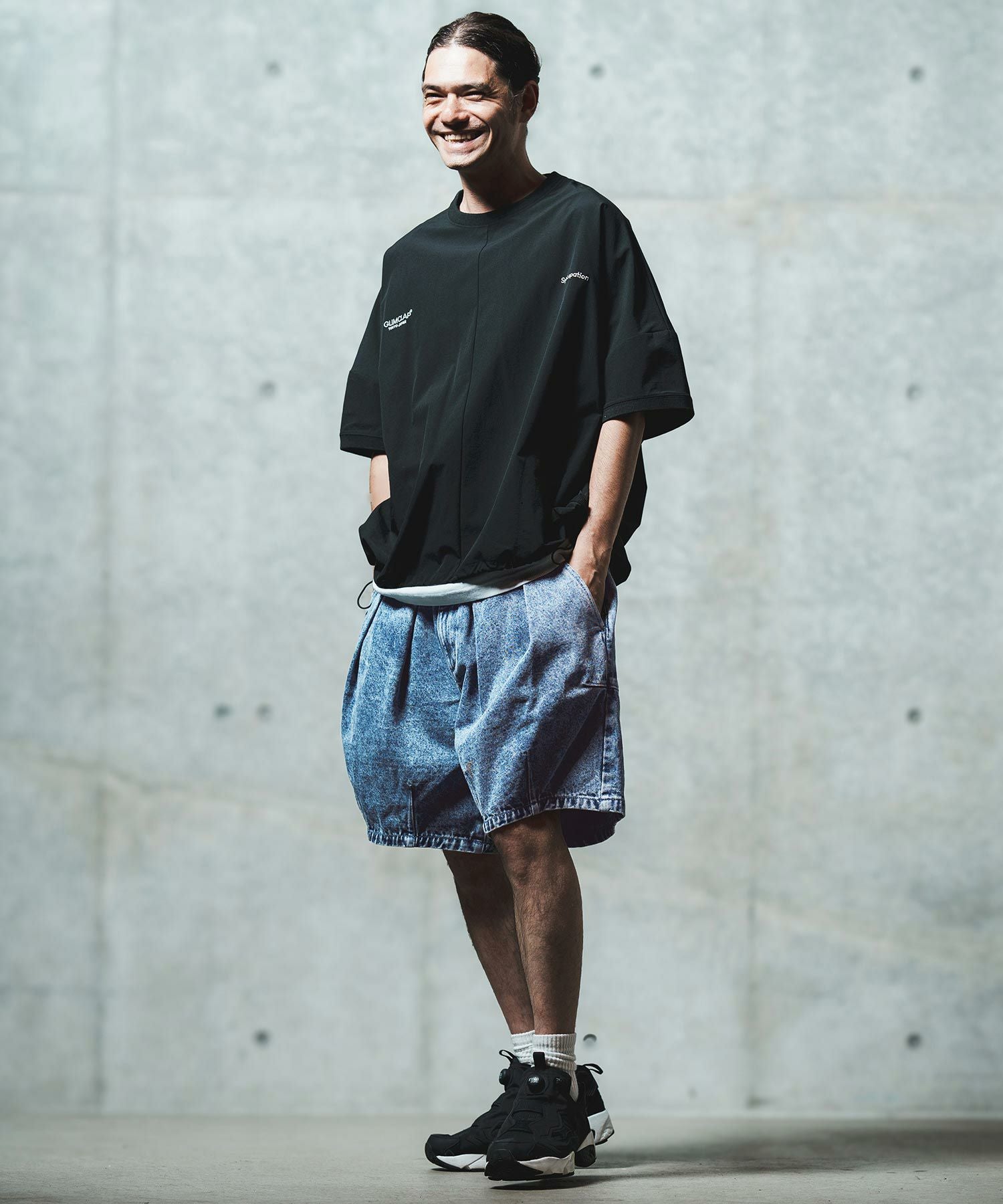 30%OFF【GLIMCLAP(グリムクラップ)】Chemical wash denim shorts