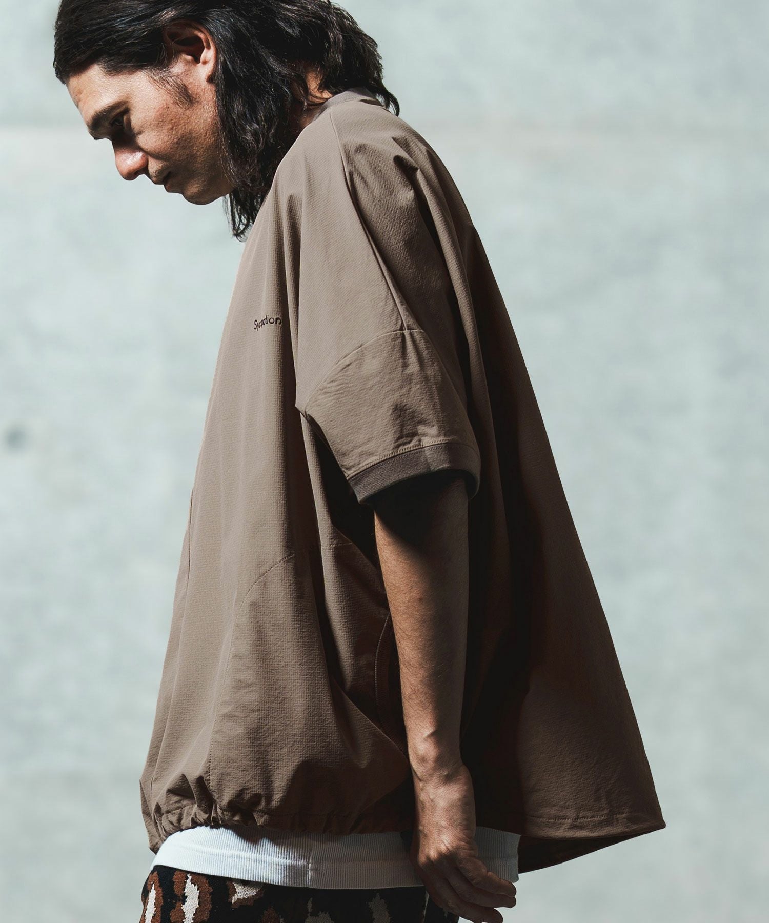 GLIMCLAP(グリムクラップ)】Mini-ripstop nylon fabric short-sleeve