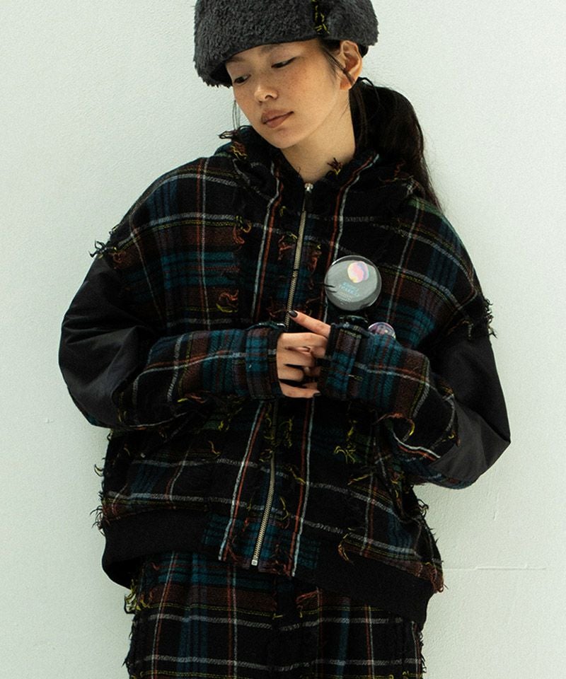 STOF(ストフ)】FRINGE WOOL MIX HOODED BLOUSON ショートブルゾン 