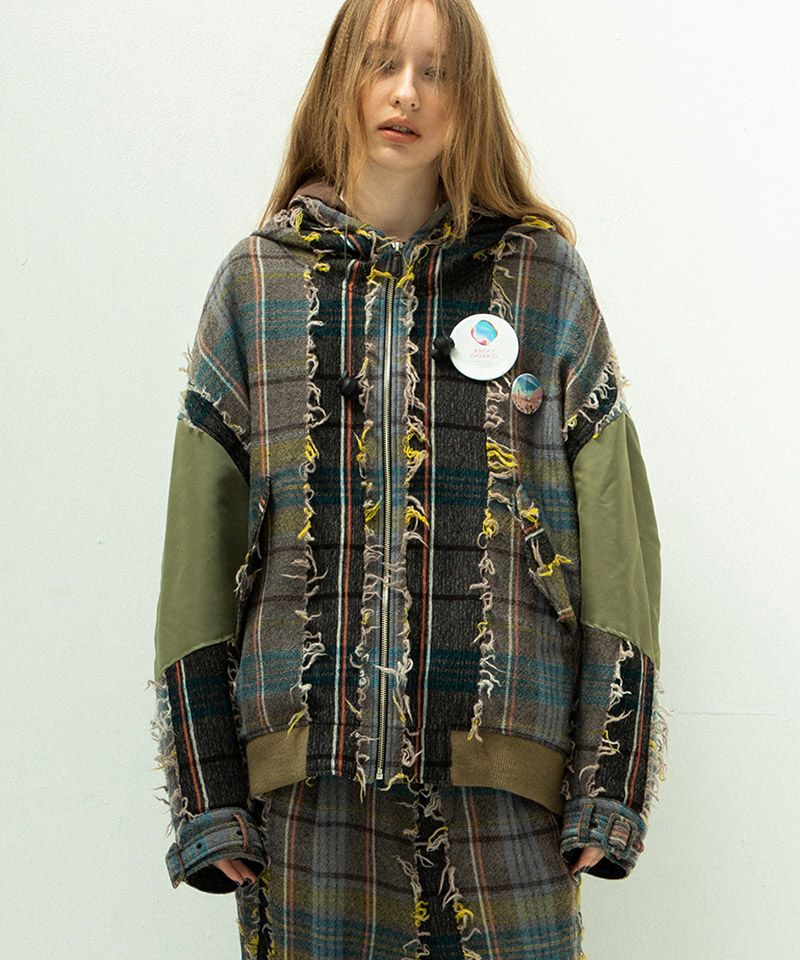 STOF(ストフ)】FRINGE WOOL MIX HOODED BLOUSON ショートブルゾン 