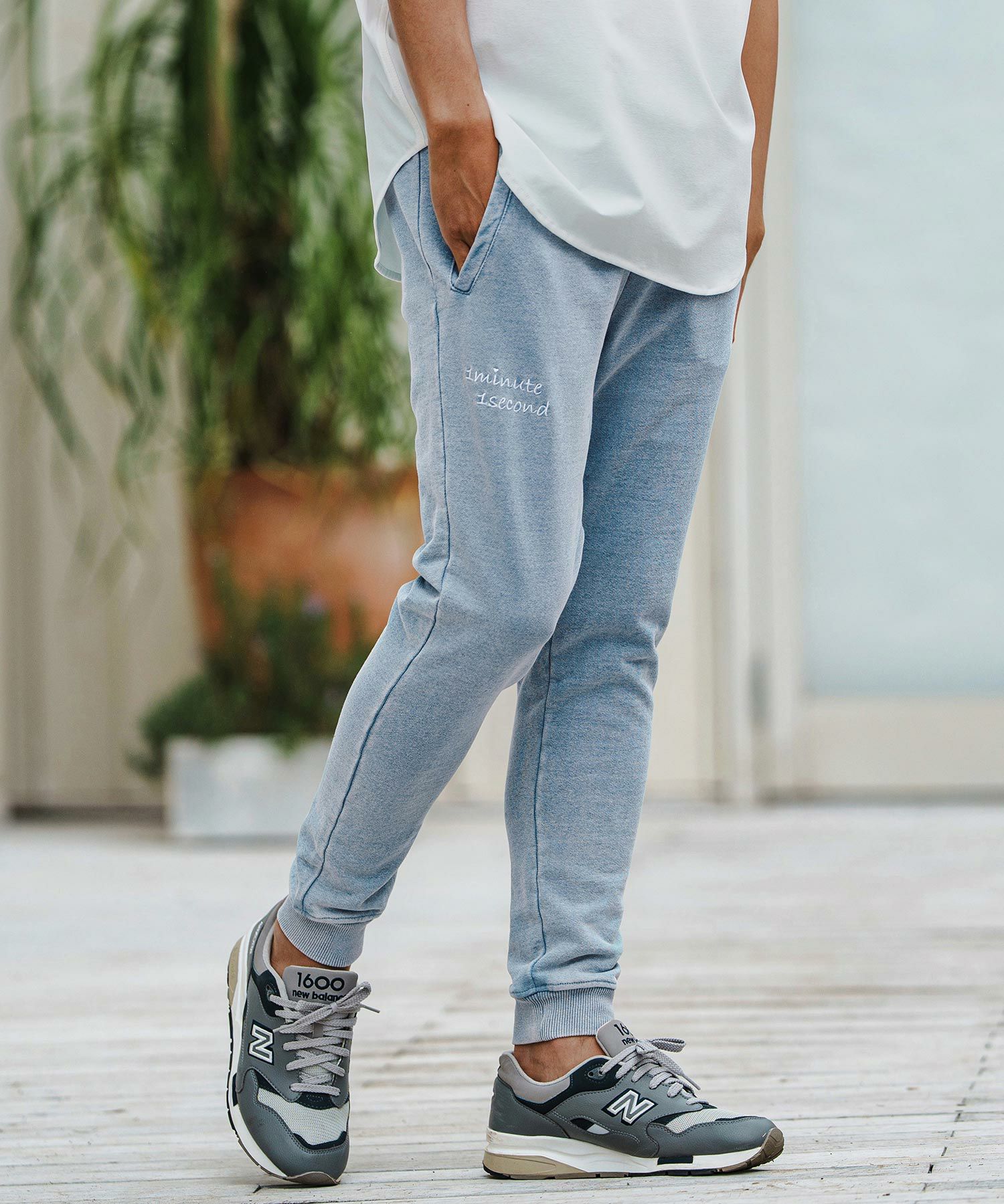 1minute 1second　ニットデニムイージーパンツ 1minute 1second(ワンミニットワンセカンド)】knit denim embroidery