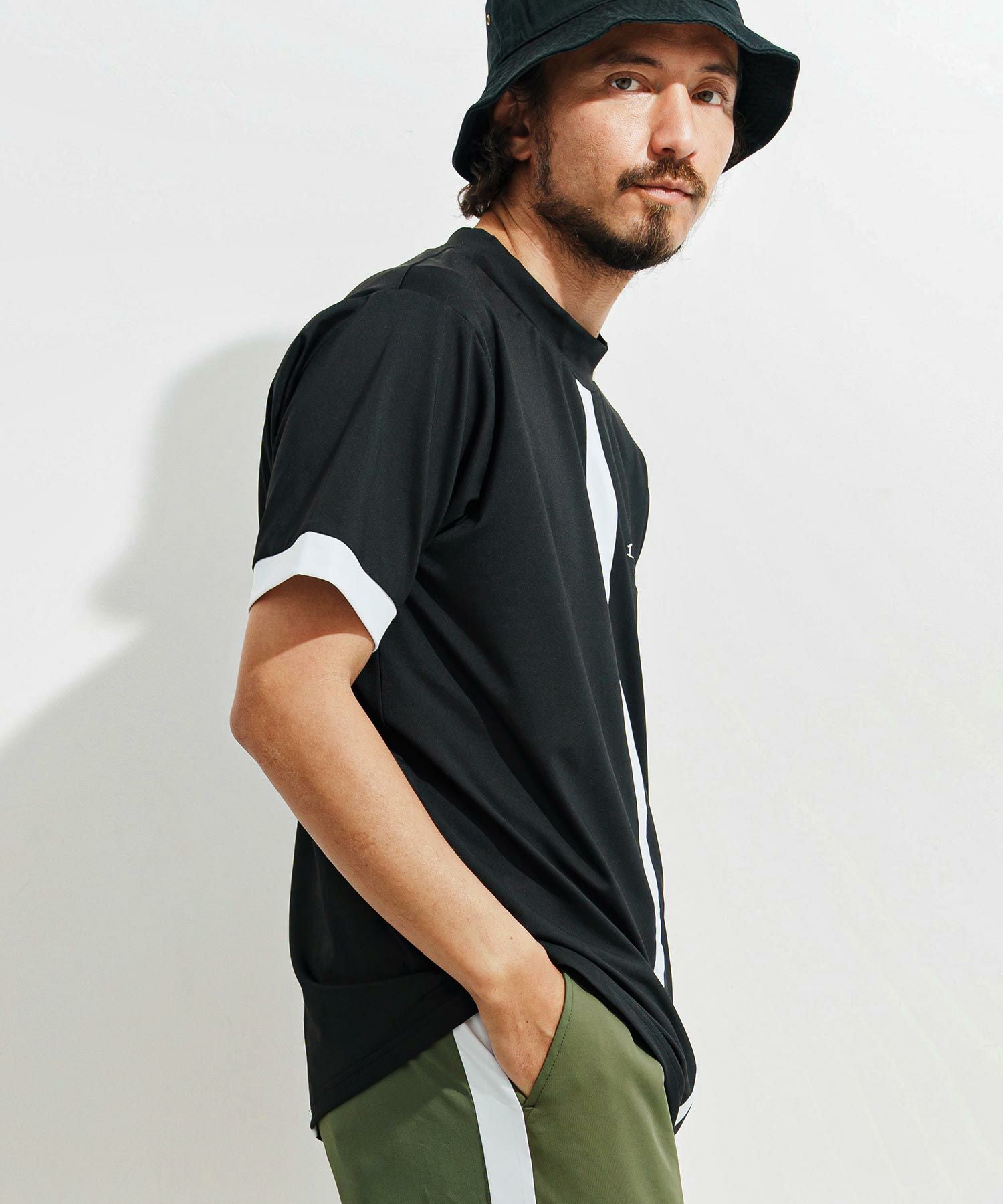 1minute1secondジップアップカットソー ブラック（1M24F140） 1minute 1second(ワンミニットワンセカンド)】cool fabric line mock