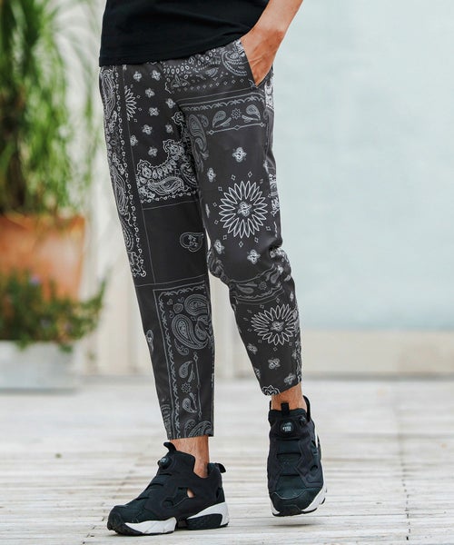 30%OFF【1minute 1second(ワンミニットワンセカンド)】bandana pattern tapered pants テーパードパンツ(1M25N120)  | CAMBIO カンビオ 【1minute 1second(ワンミニットワンセカンド)】 bandana pattern nylon tapered pants テーパードパンツ(1M24H150)