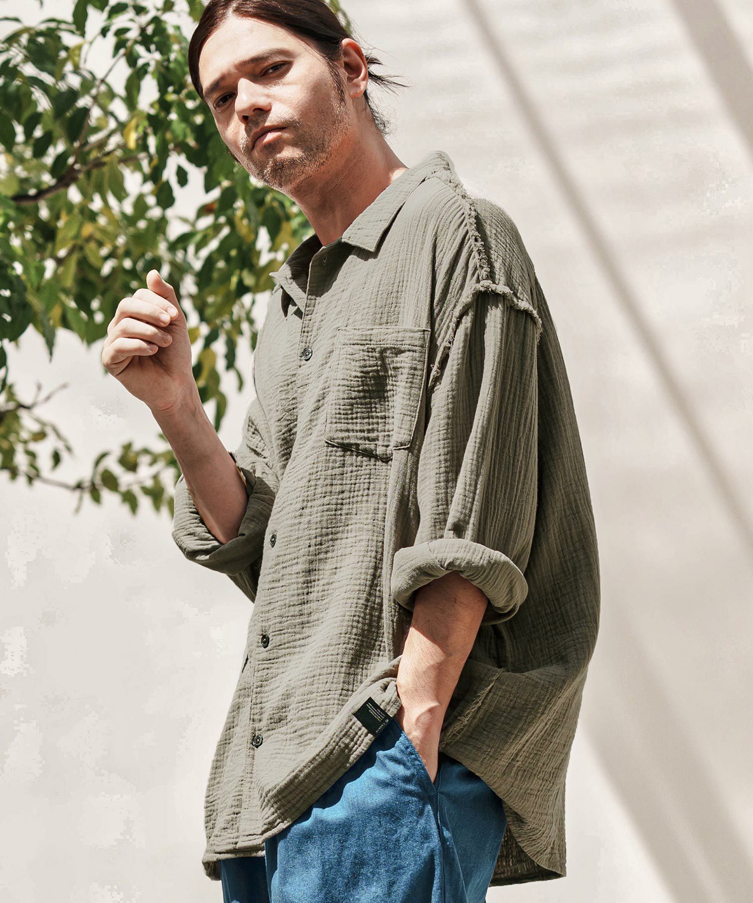 30%OFF【CAMBIO(カンビオ)】Cut Off Double Gauze Shirts ダブルガーゼ