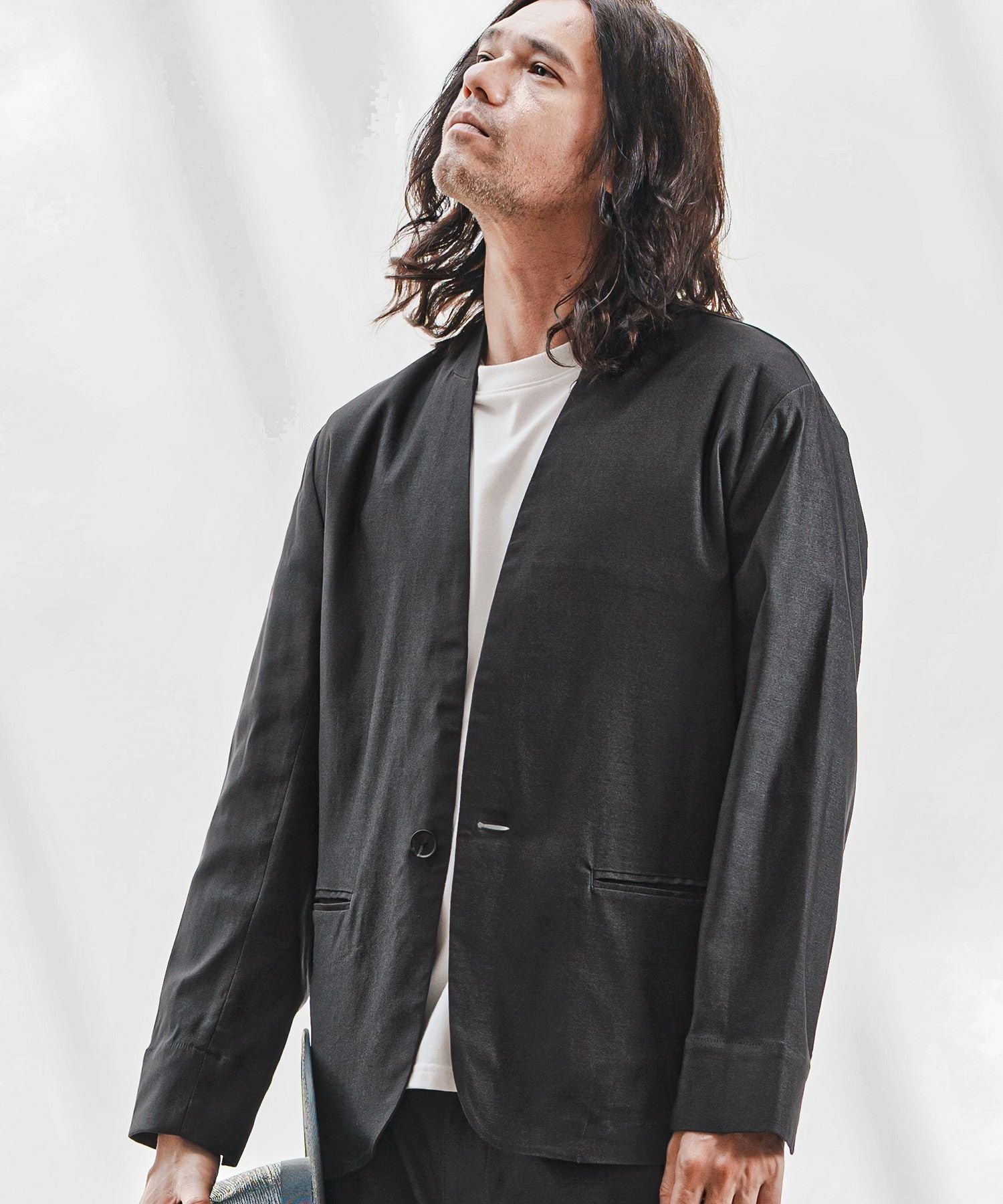 30%OFF【CAMBIO(カンビオ)】デニムライクノーカラージャケット