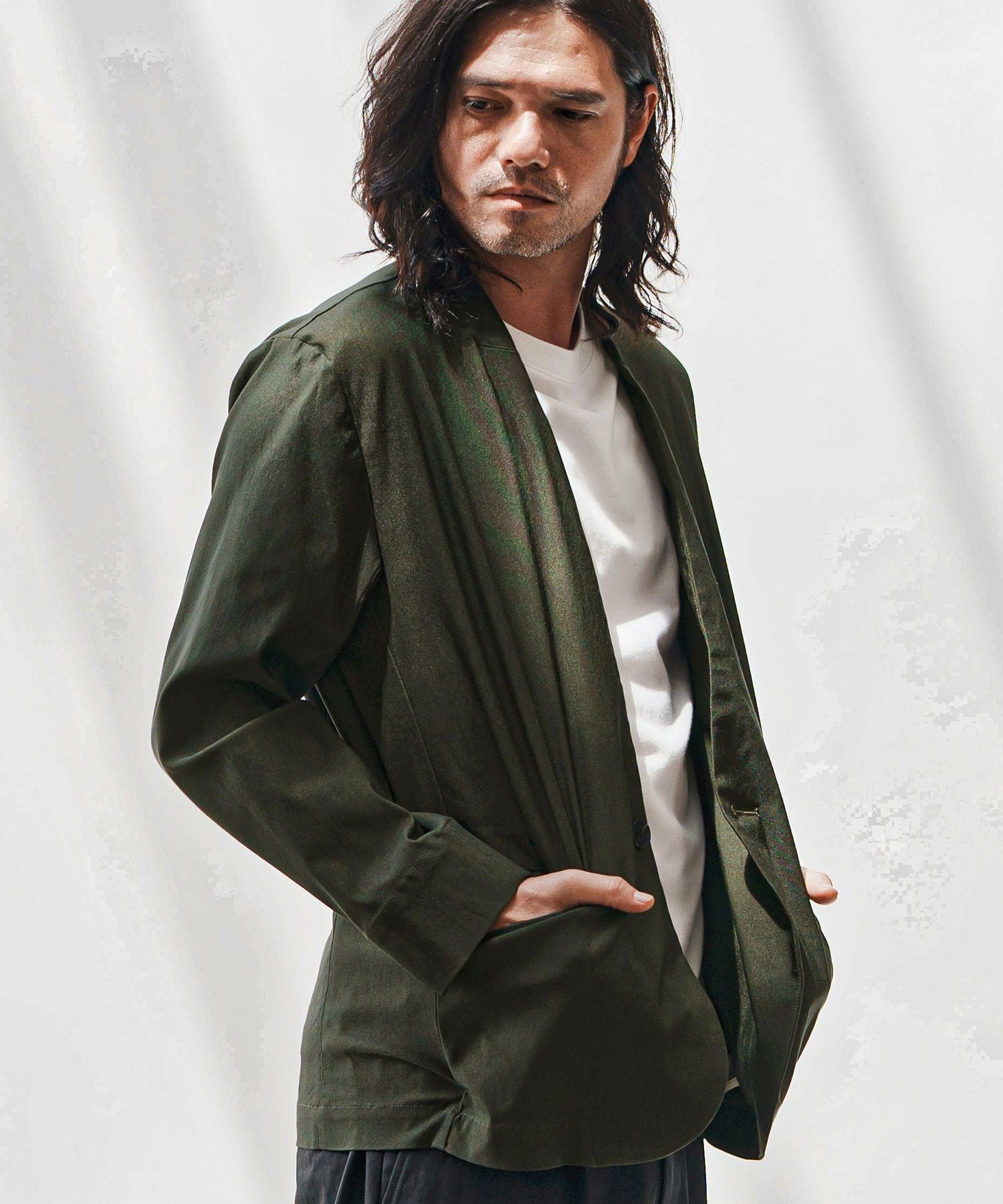 30%OFF【CAMBIO(カンビオ)】デニムライクノーカラージャケット