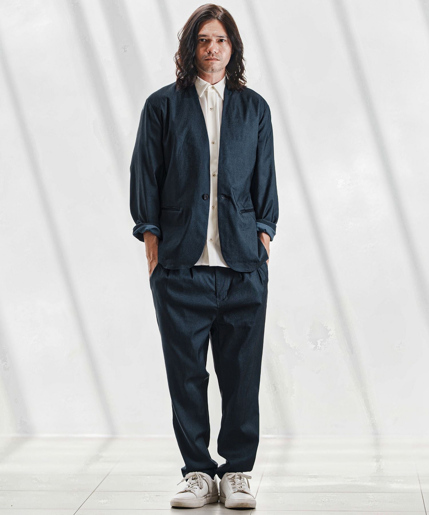 30%OFF【CAMBIO(カンビオ)】デニムライクノーカラージャケット