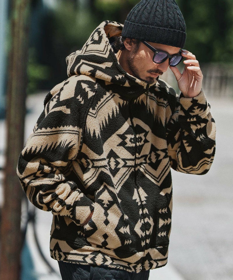 felkod(フィルコッド)】Ortega Pattern Fleece Parka フリースパーカー 
