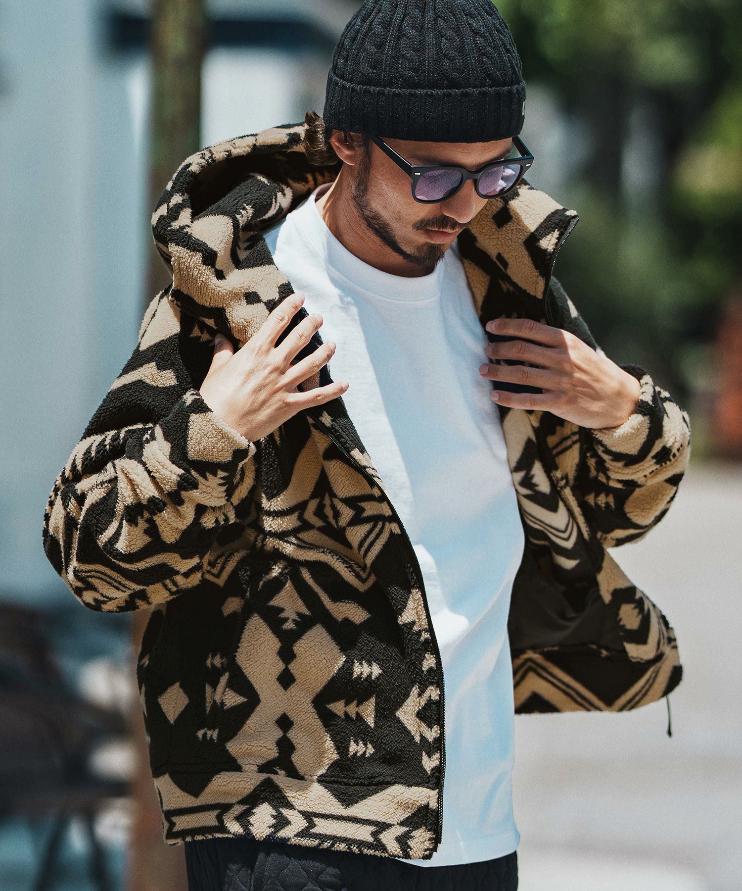 felkod(フィルコッド)】Ortega Pattern Fleece Parka フリースパーカー
