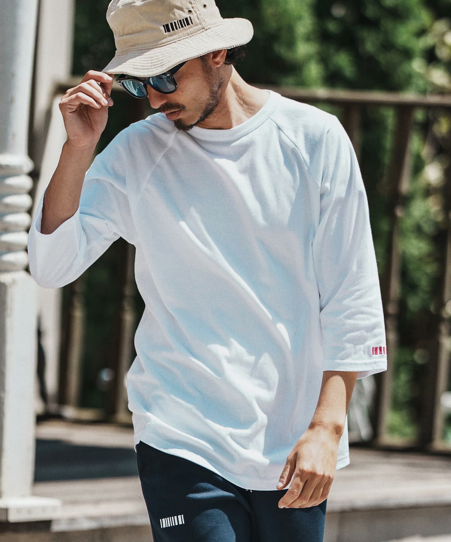 felkod cut sew Tシャツ(F25S160) top gray felkod(フィルコッド)】Barcode Embroidery Raglan sleeve Tee