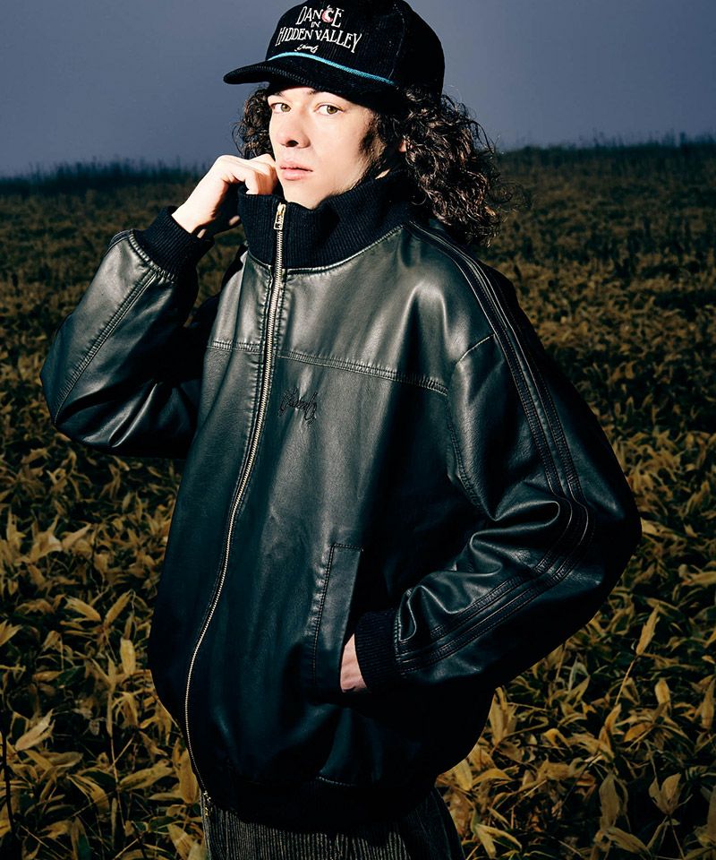 glamb(グラム)】Synth Leather Track Jacket シンセレザートラック 
