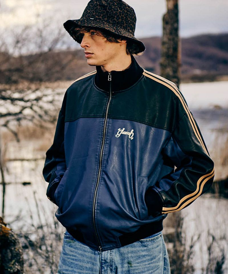 glamb(グラム)】Synth Leather Track Jacket シンセレザートラック