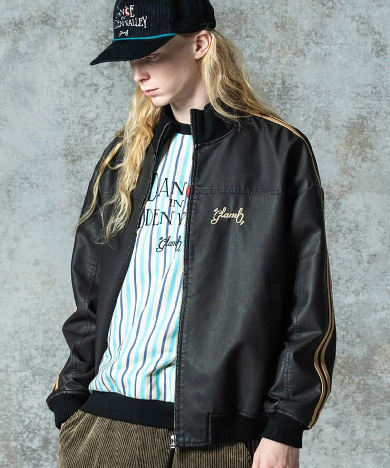 glamb(グラム)】Synth Leather Track Jacket シンセレザートラック