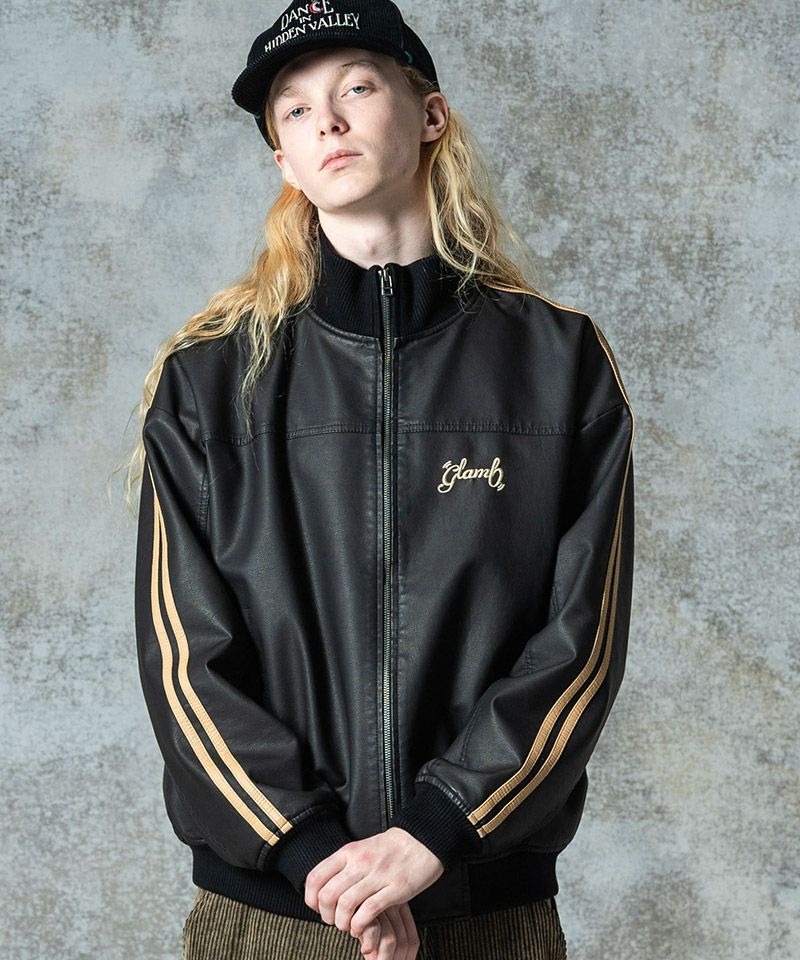 glamb(グラム)】Synth Leather Track Jacket シンセレザートラック