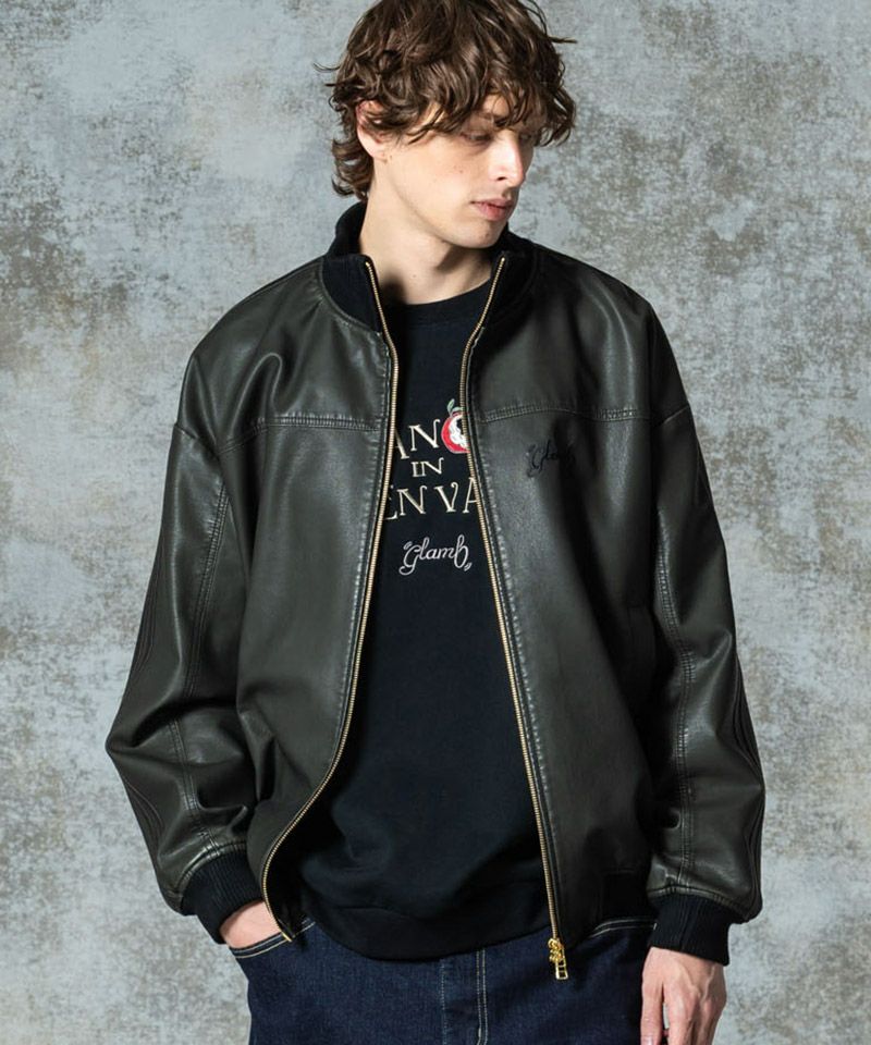 glamb(グラム)】Synth Leather Track Jacket シンセレザートラック