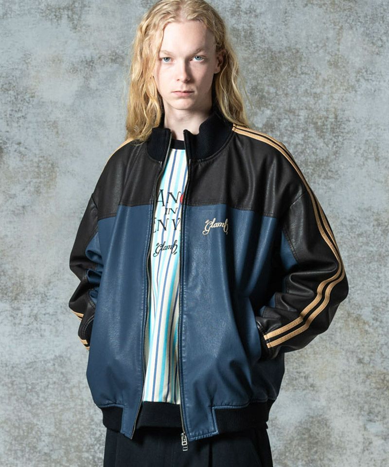 glamb(グラム)】Synth Leather Track Jacket シンセレザートラック