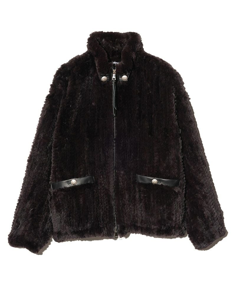 エンポリオアルマーニ【ラビットファー 美品】ニットファージャケット 黒 48 L glamb(グラム)】Rabbit Fur Jacket ラビットファージャケット(GB0325