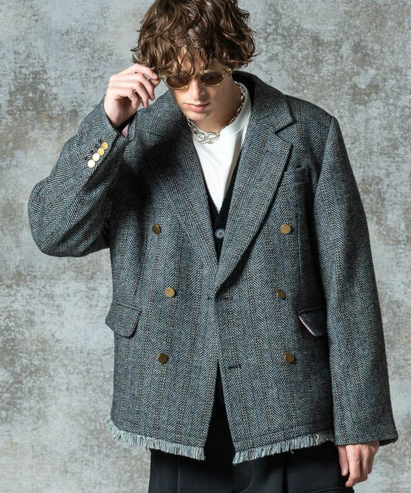 極美品✨ glamb グラム テーラードジャケット 銀ボタン ツイード 総柄 glamb(グラム)】Damage Tailored Jacket ダメージテーラードジャケット
