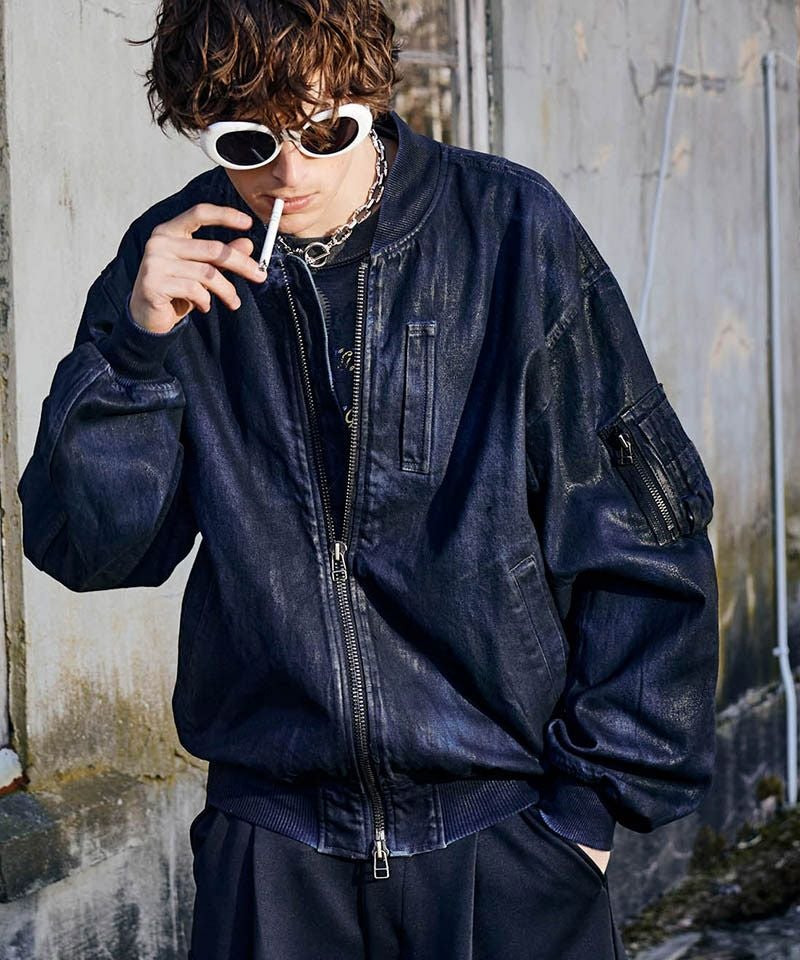 glamb(グラム)】Paraffin Coated Denim MA-1 パラフィンコートデニムMA