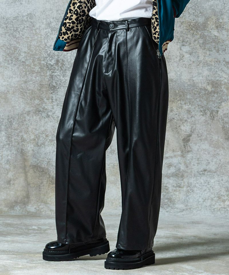 glamb(グラム)】Synth Leather Baggy Slacks シンセレザーバギー