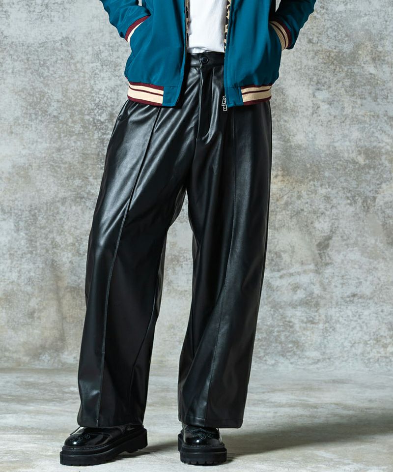 glamb(グラム)】Synth Leather Baggy Slacks シンセレザーバギー