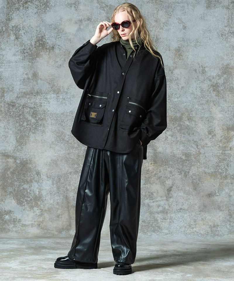glamb(グラム)】Synth Leather Baggy Slacks シンセレザーバギー