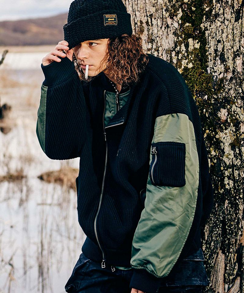 glamb(グラム)】Knit Layered MA-1 ニットレイヤードMA-1 ジャケット 