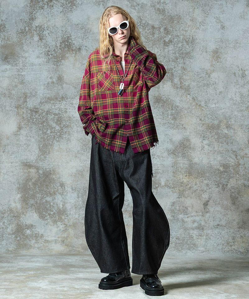 glamb(グラム)】Bleach Check Shirt ブリーチチェックシャツ(GB0325