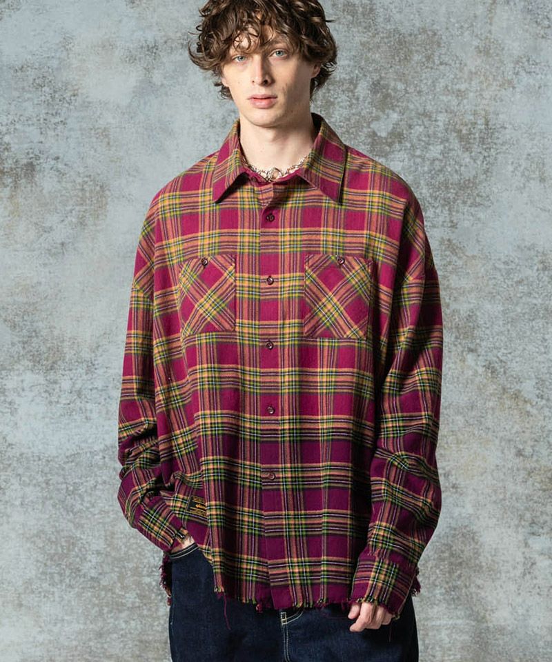 glamb(グラム)】Bleach Check Shirt ブリーチチェックシャツ(GB0325