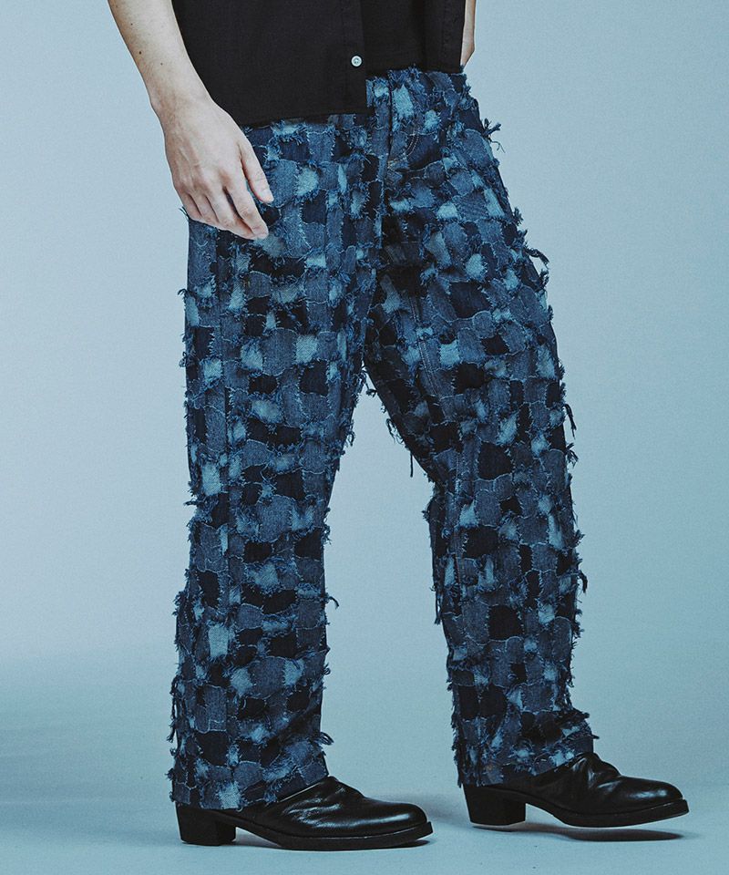 30%OFF【NO ID.(ノーアイディー)】ﾊﾟｯﾁﾜｰｸﾃﾞﾆﾑｲｰｼﾞｰﾜｲﾄﾞPT パンツ 