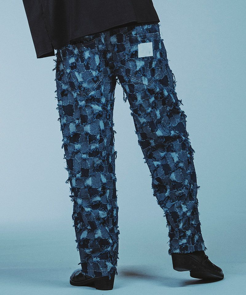 30%OFF【NO ID.(ノーアイディー)】ﾊﾟｯﾁﾜｰｸﾃﾞﾆﾑｲｰｼﾞｰﾜｲﾄﾞPT パンツ 